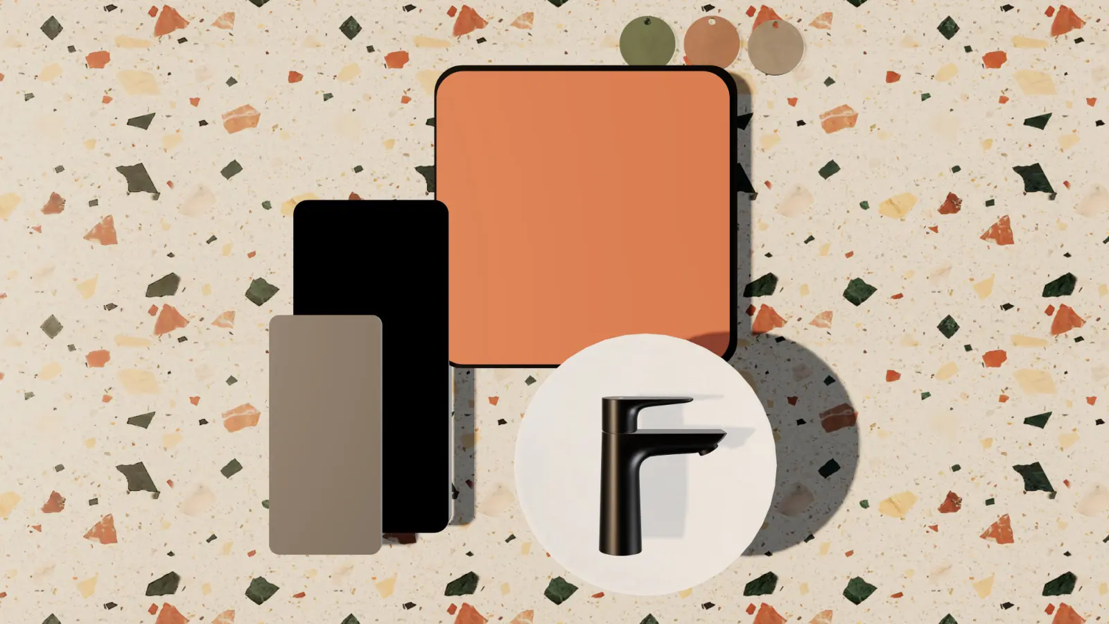 Materialcollage Toiletten Swingerclub Korall Orange Terrazzo