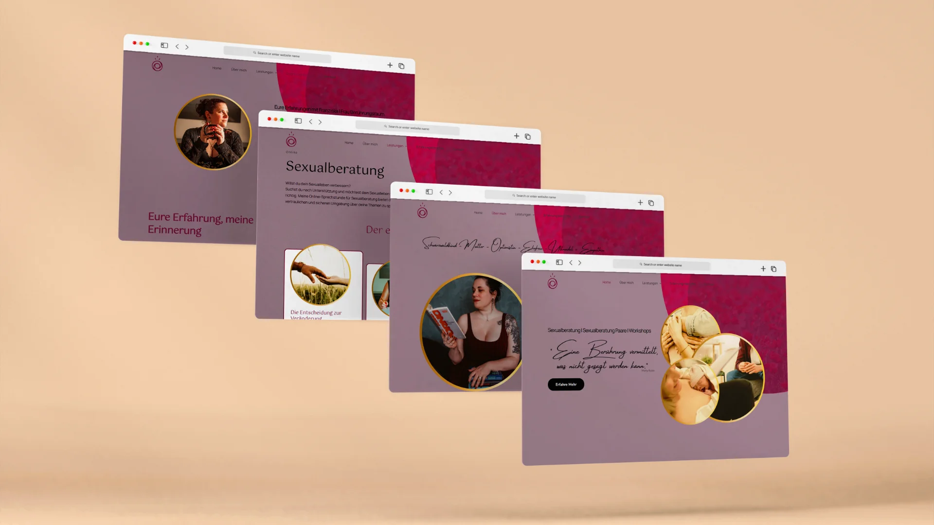 Website Sexualberaterin WordPress Mockup mehrere Seiten Frau Berührungsraum