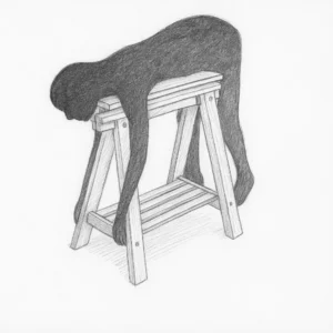 Skizze einer Person, die längs auf einem selbstgebauten Spanking-Bock aus Holz liegt