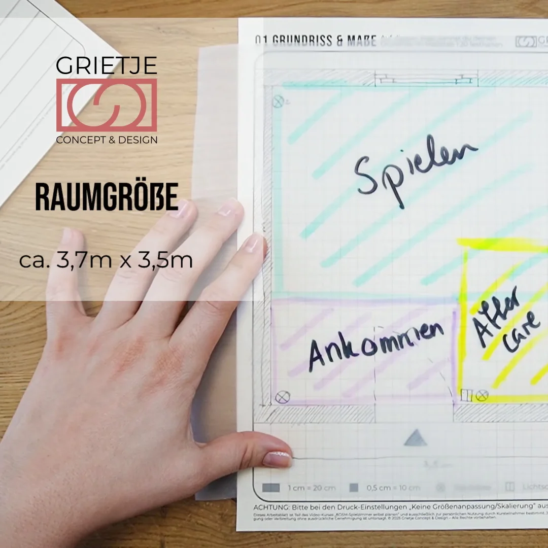 Hand zeichnet Zonenplan für ein BDSM Spielzimmer auf einer Raumskizze