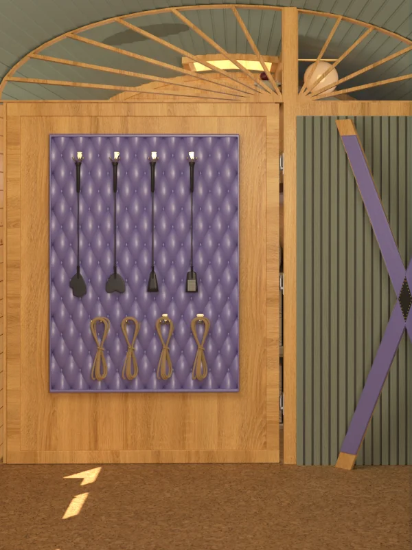 Einen Zirkuswagen als Sexzimmer einrichten Zirkuswagen als Sexzimmer einrichten: gepolsterte Wand mit Peitschen & Seilen im Wageninneren