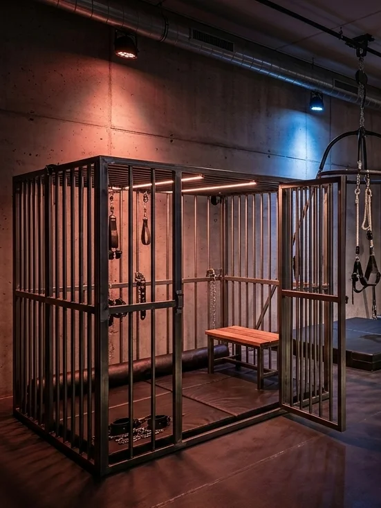 BDSM Club Ausstattung Käfig Konzeptbild Crimson