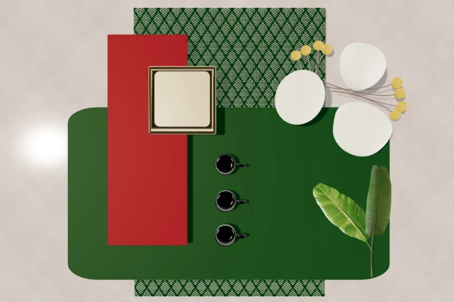 Materialcollage modernes Swingerclub Design Grün Rot